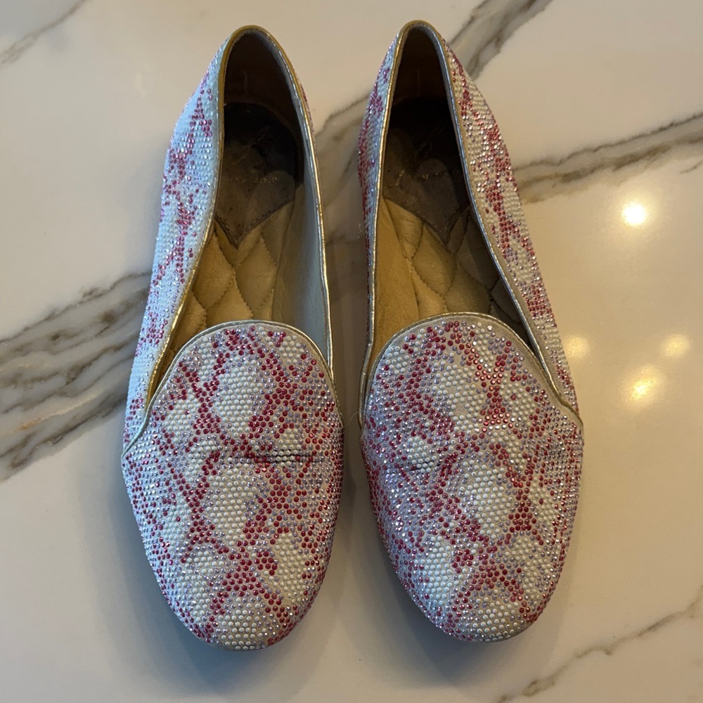 Brian Atwood Pink and White Beaded Flats - Picture 2 of 9